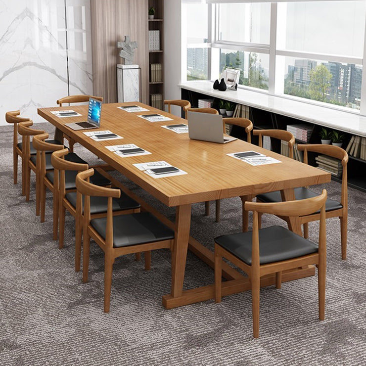 Tavolo rettangolare contemporaneo in legno massiccio tavolo da pranzo in legno con cavalletto