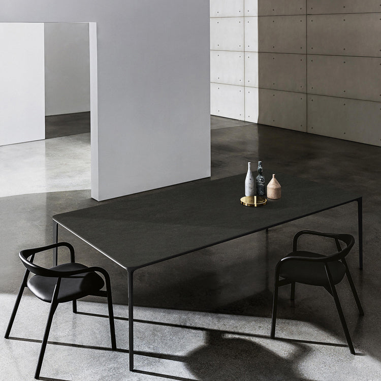 Tavolo da pranzo in pietra sinterizzato in stile industriale 4 gambe tavolo rettangolo di base per casa in nero