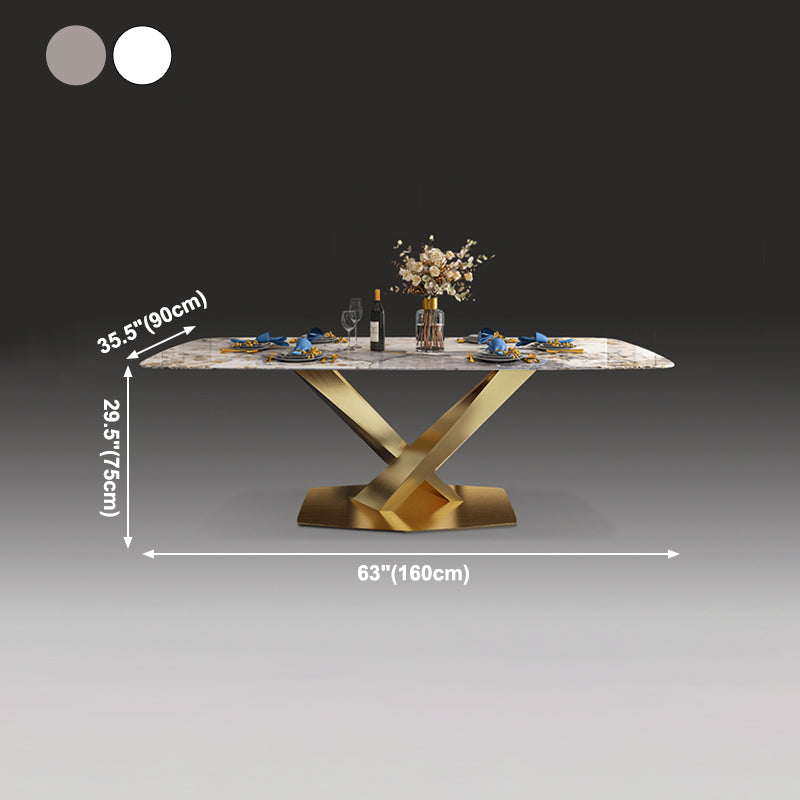 Traditional Luxury Rectangle Dining Table Sintered Stone Table with Gold Pedestal Base