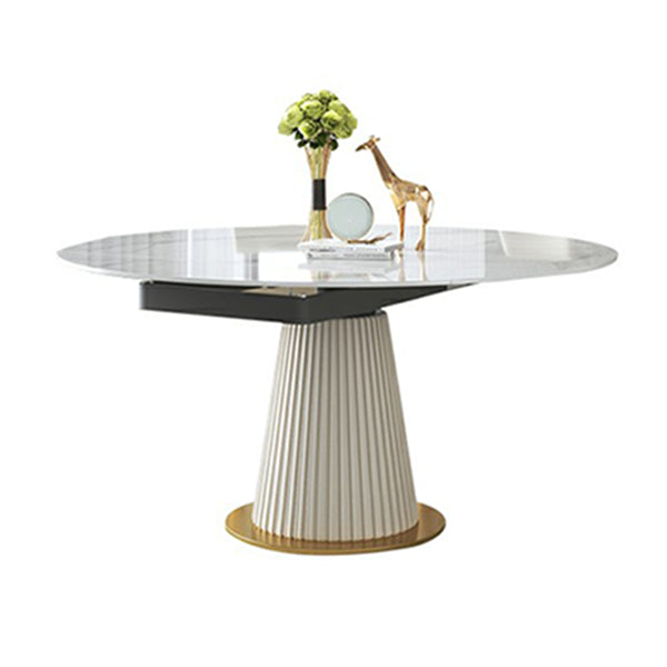 Sintered Stone Top Round Table for Restaurant Luxury White Dining Table with Pedestal Base