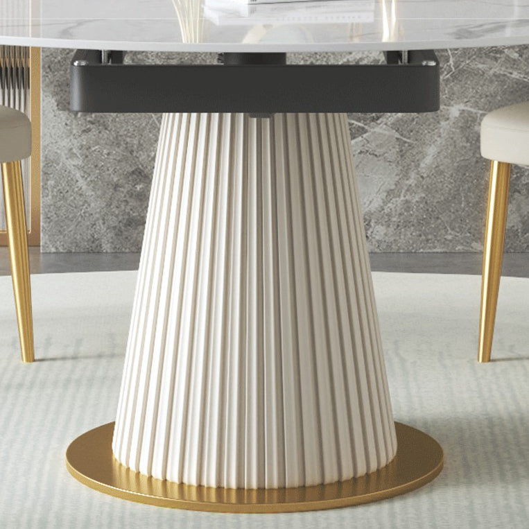 Sintered Stone Top Round Table for Restaurant Luxury White Dining Table with Pedestal Base
