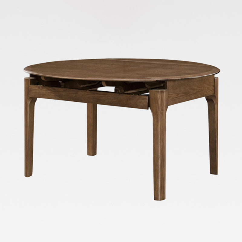Modern Style Brown Dining Table Round Solid Wood Dining Table with 4 Legs