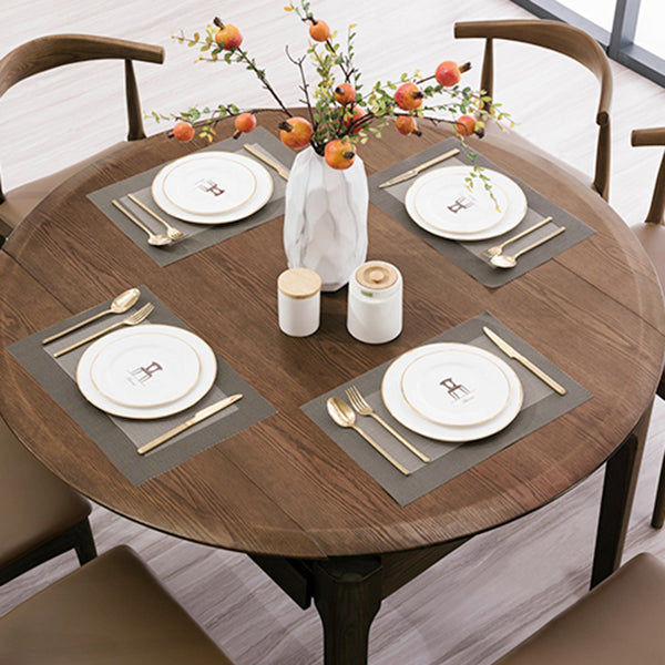Modern Style Brown Dining Table Round Solid Wood Dining Table with 4 Legs