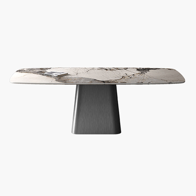 Metal Traditional Luxury Rectangle Table High Gloss White Sintered Stone Table with Pedestal Base