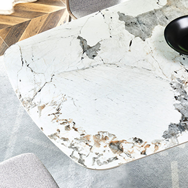 Metal Traditional Luxury Rectangle Table High Gloss White Sintered Stone Table with Pedestal Base