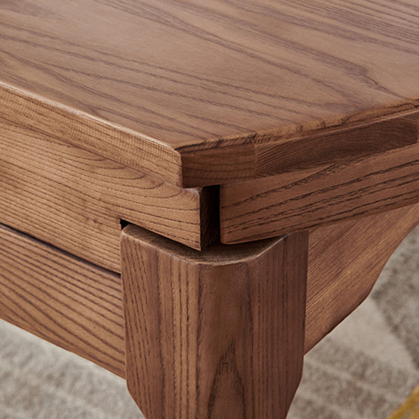 Modern Style Brown Dining Table Round Solid Wood Dining Table with 4 Legs for Living Room