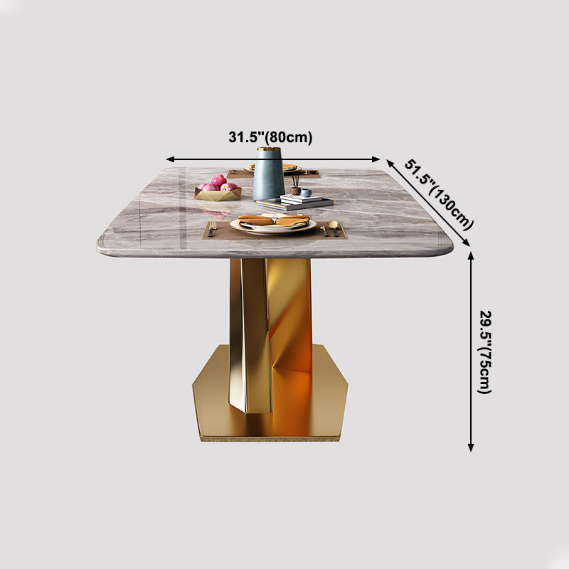Mesa de rectángulo de lujo tradicional de metal mesa de interior de piedra sinterizada gris con pedestal