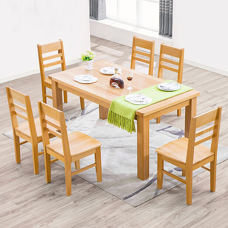 Modern Style Rectangle Dining Table Brown Solid Wood Dining Table with 4 Legs for Home