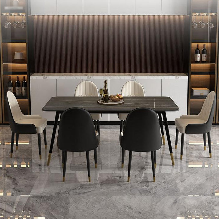Mesa de comedor rectangular industrial de metal Mesa de comedor de piedra sinterizada con patas de metal