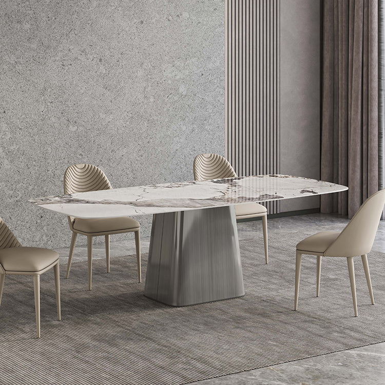 Metaal traditionele luxe rechthoekige tafel gesinterde steen binnen tafel met grijs voetstuk