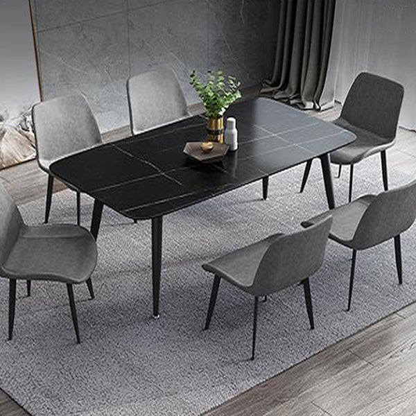 METAL INDUSTRIËLE RECHTANGELLAND EIT TAFEL Zwart gesinterde stenen tafel met metalen benen