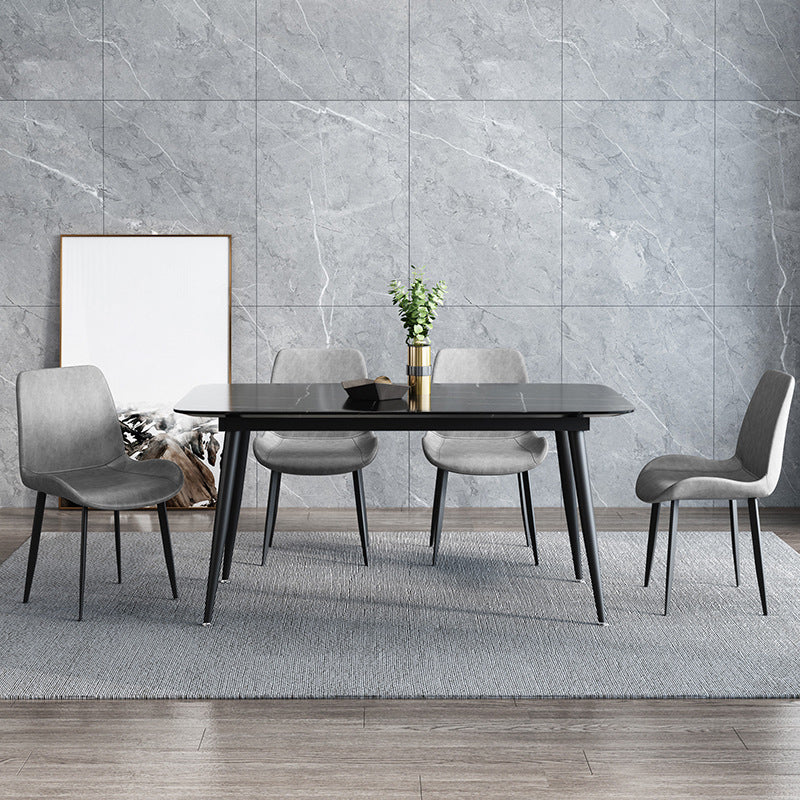 METAL INDUSTRIËLE RECHTANGELLAND EIT TAFEL Zwart gesinterde stenen tafel met metalen benen