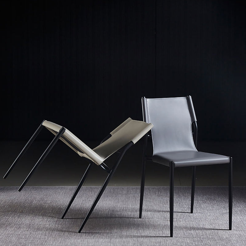 Silla lateral de cuero de diseñador para cafetería, silla de comedor con respaldo sólido