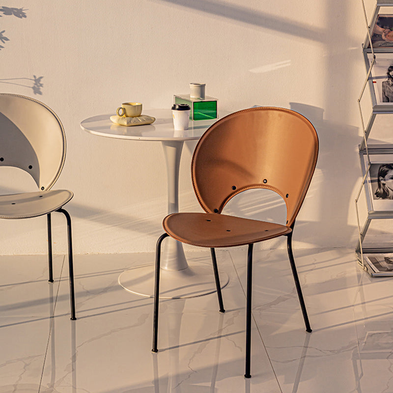 Sillas de comedor de estilo moderno, sillas laterales sin brazos con respaldo abierto y patas de metal para cocina