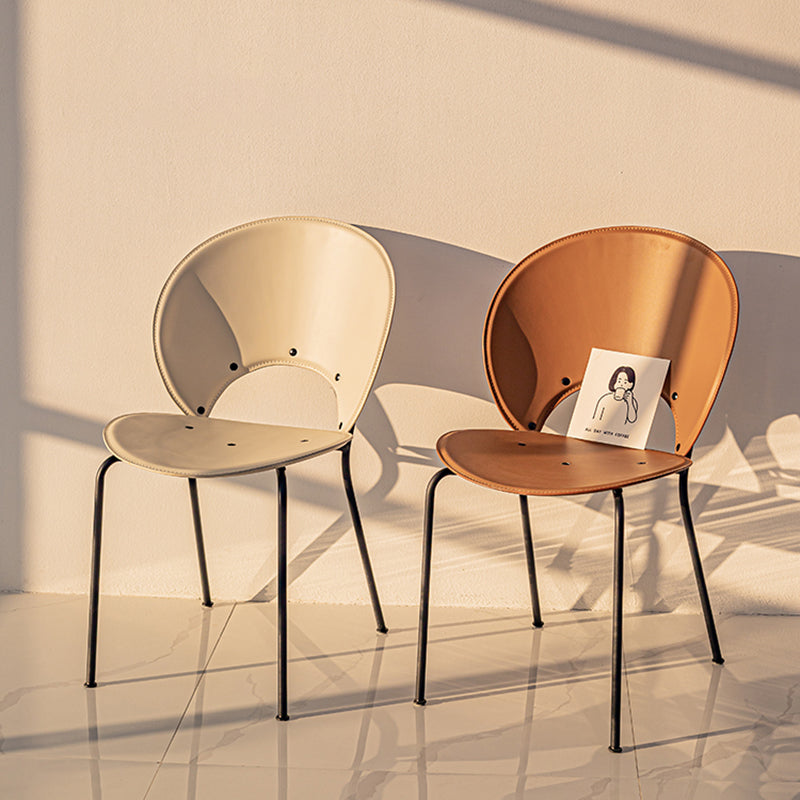 Sillas de comedor de estilo moderno, sillas laterales sin brazos con respaldo abierto y patas de metal para cocina