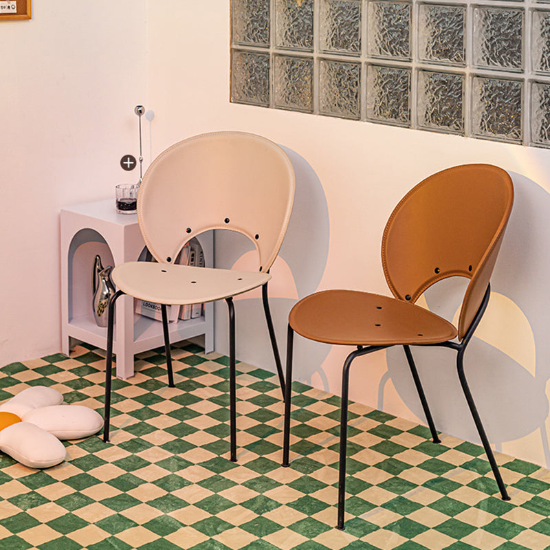 Sillas de comedor de estilo moderno, sillas laterales sin brazos con respaldo abierto y patas de metal para cocina