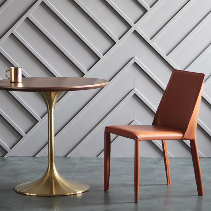Silla sin brazos de comedor de metal moderno, silla lateral de comedor de cuero para uso en restaurantes