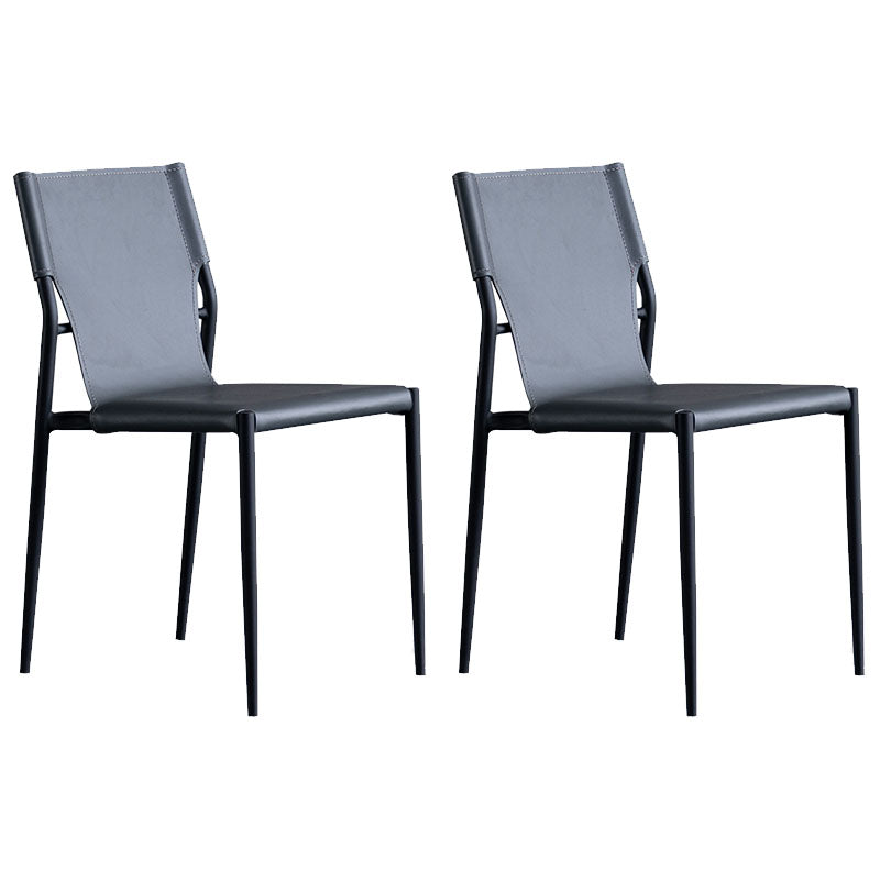 Accueil Chaises de salle à manger sans accoudoirs Chaises d'appoint en cuir avec pieds en métal (Ensemble de 2)