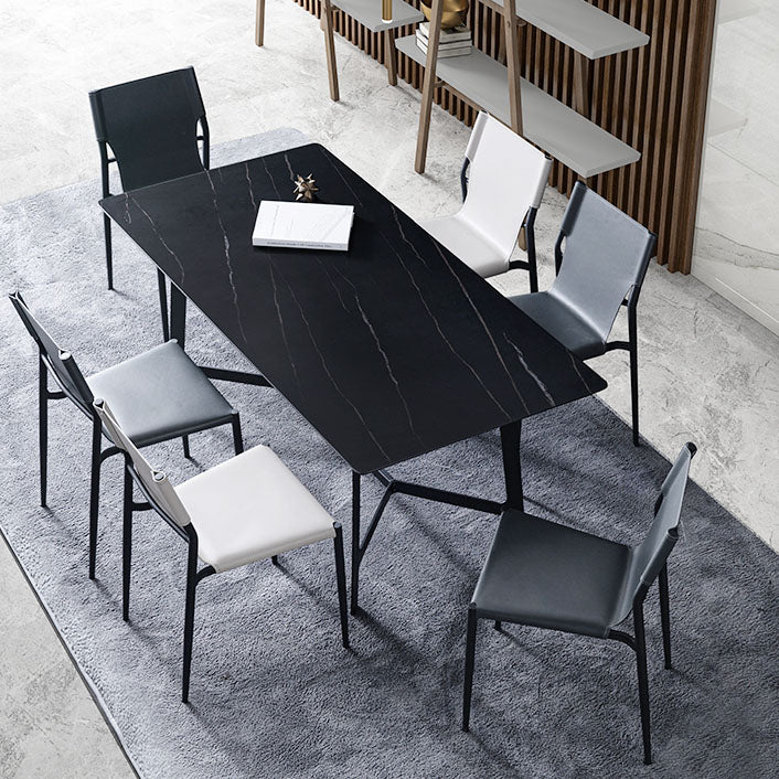 Accueil Chaises de salle à manger sans accoudoirs Chaises d'appoint en cuir avec pieds en métal (Ensemble de 2)