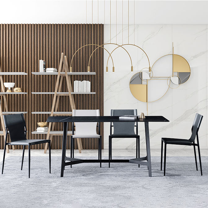 Accueil Chaises de salle à manger sans accoudoirs Chaises d'appoint en cuir avec pieds en métal (Ensemble de 2)