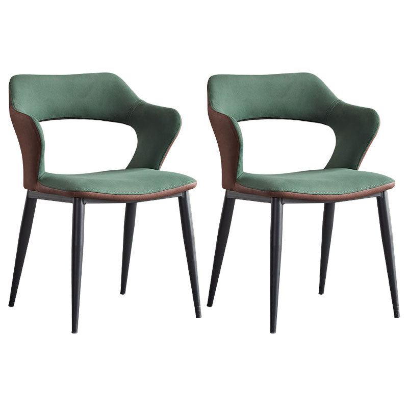 Sillas de comedor con respaldo abierto, sillones de comedor tapizados con patas de metal (juego de 2)