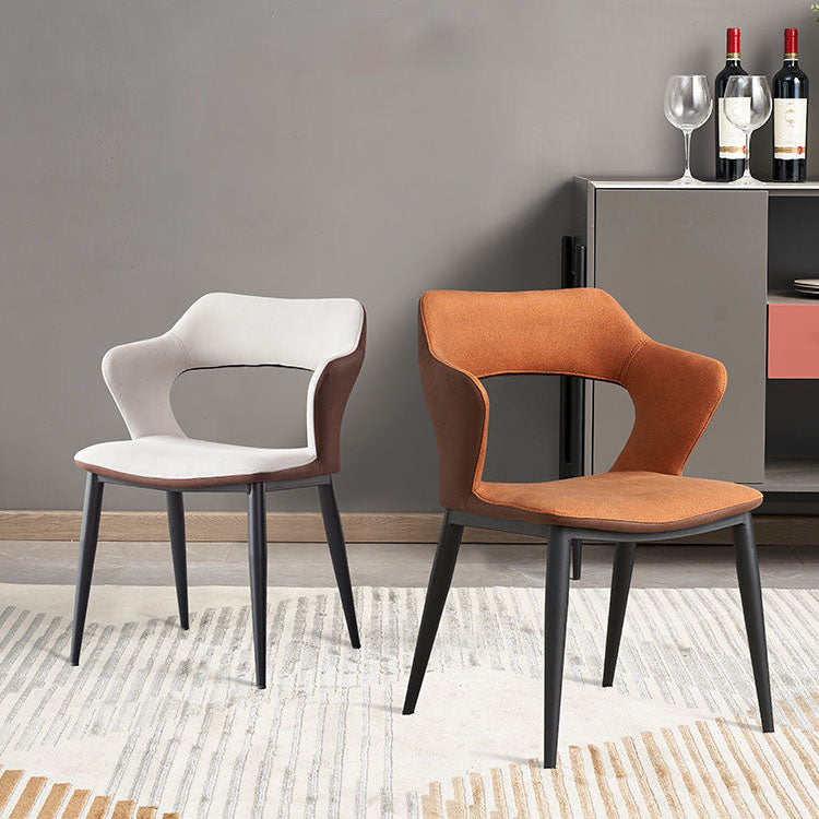 Sillas de comedor con respaldo abierto, sillones de comedor tapizados con patas de metal (juego de 2)