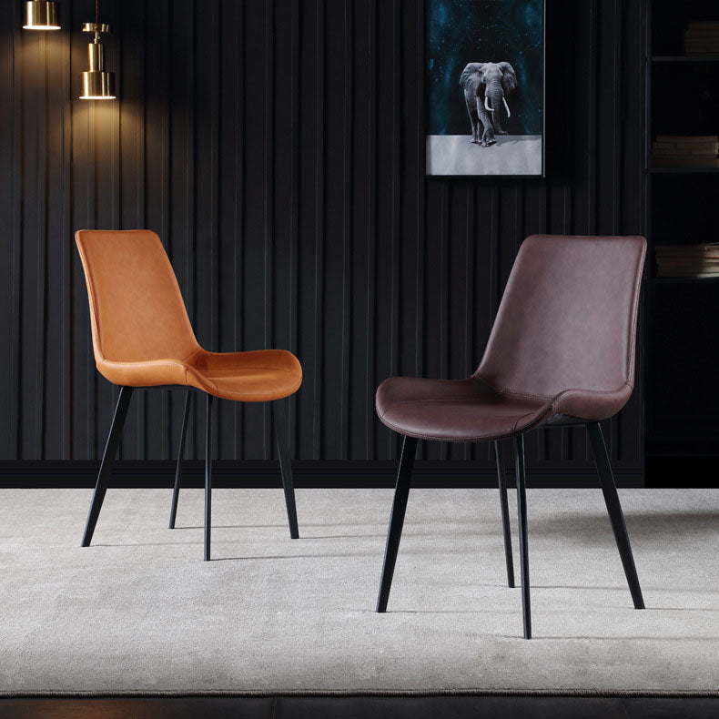 Silla auxiliar de cuero moderna para hotel, silla de comedor con respaldo sólido y acabado mate (juego de 2)