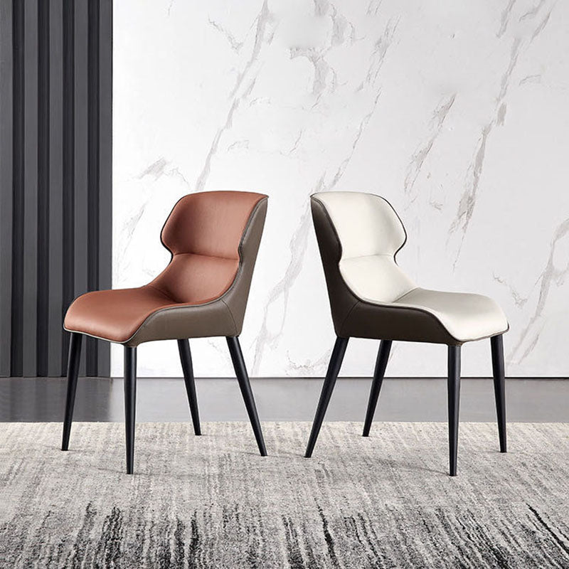 Sillas laterales de comedor de cuero con brazos y respaldo de estilo minimalista (juego de 2)