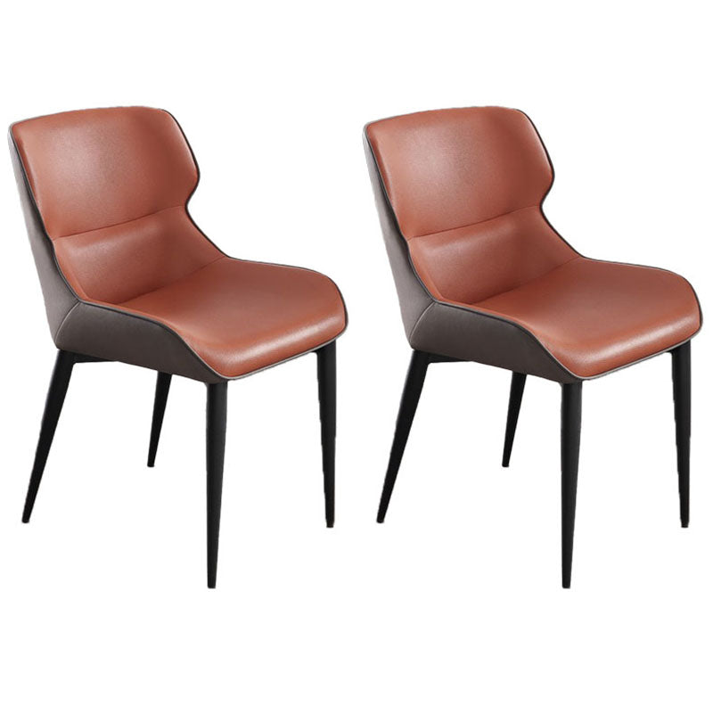 Sillas de comedor con brazo trasero de diseño moderno, sillas de comedor de cuero para cocina (juego de 2)
