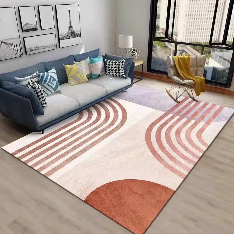 Dark Orange Color Block Rug Polyester Nordic Rug Washable Rug for Living Room