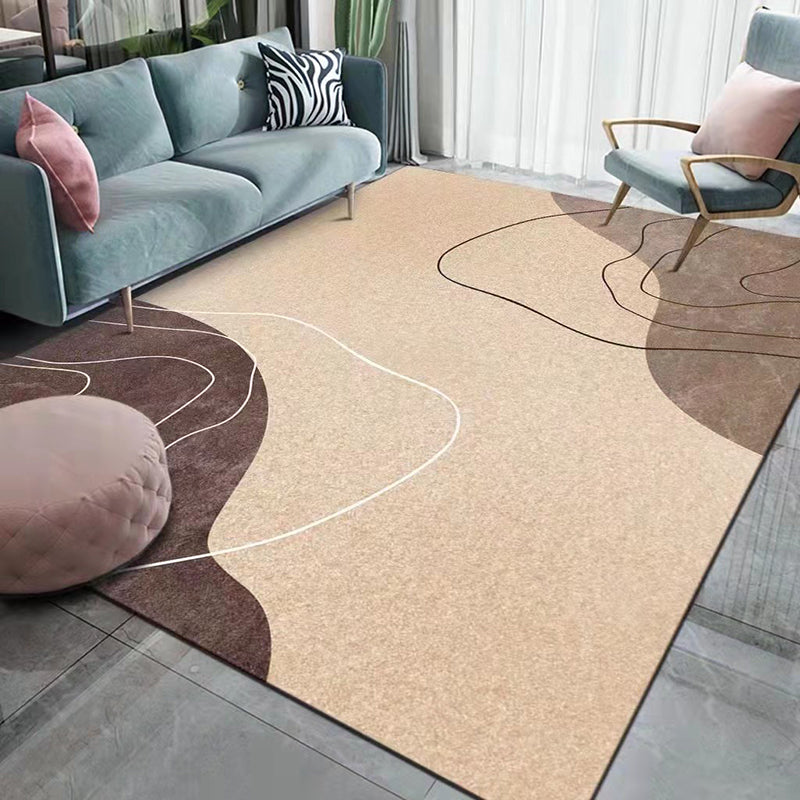 Dark Orange Color Block Rug Polyester Nordic Rug Washable Rug for Living Room