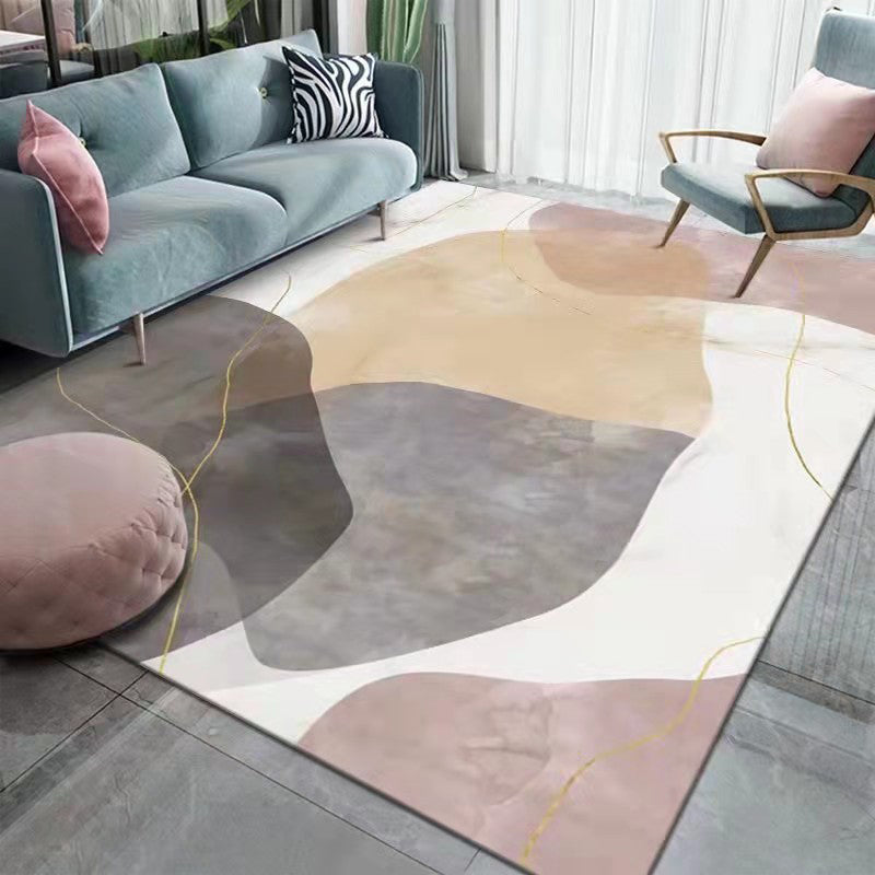 Dark Orange Color Block Rug Polyester Nordic Rug Washable Rug for Living Room