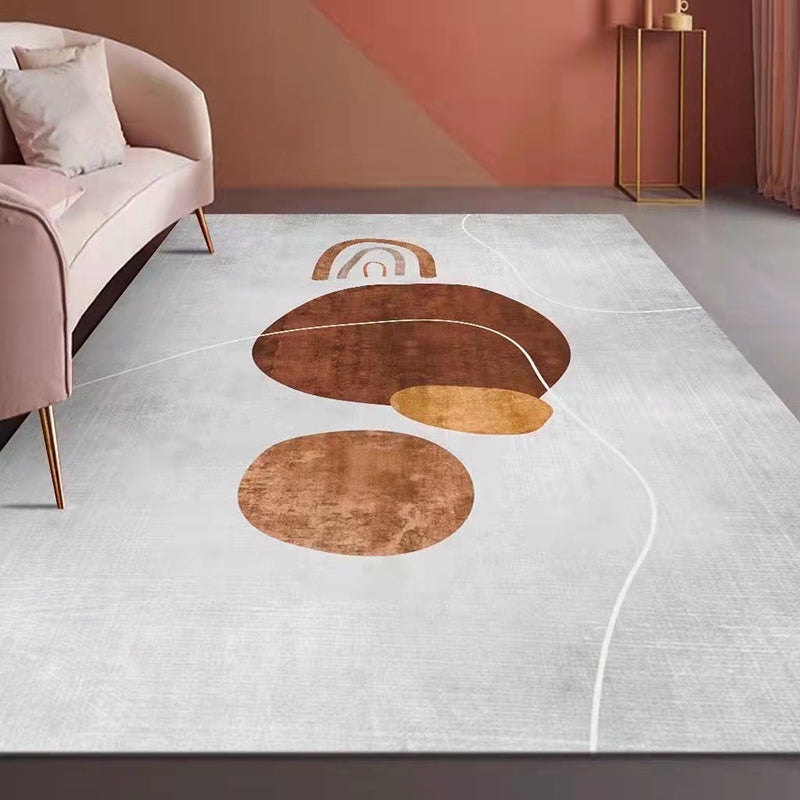 Dark Orange Color Block Rug Polyester Nordic Rug Washable Rug for Living Room