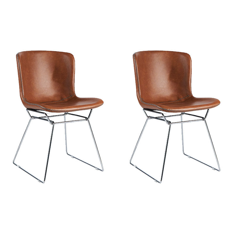 Silla de comedor de estilo moderno, silla auxiliar sin brazos con patas de metal para cocina (juego de 2)