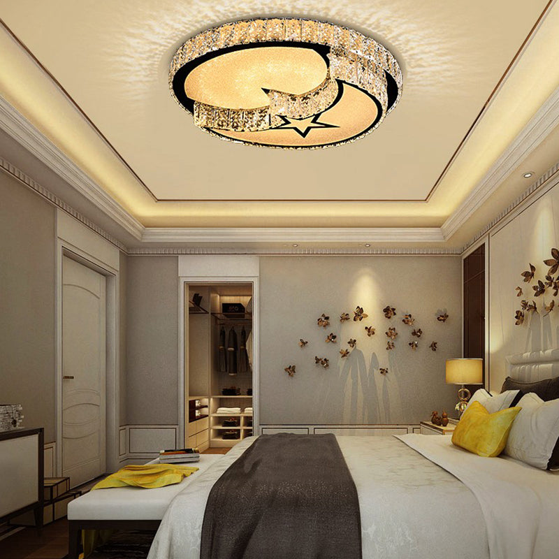 Circle Bedroom Ceiling Light Crystal LED Modern Flush Mount Ceiling Lamp Fixture