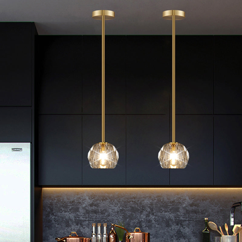 1 Lichthängeleuchte moderne Globus-Federlampe mit klarem Kristallschatten