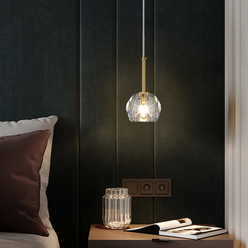 1 Lichthängeleuchte moderne Globus-Federlampe mit klarem Kristallschatten