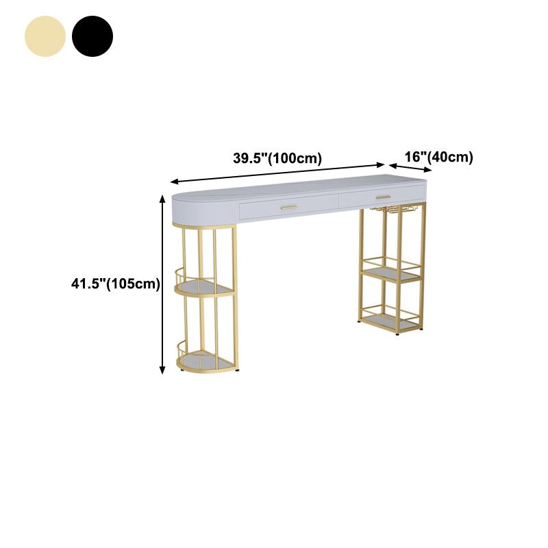 Stone White Interior Glam Bar Mesa de comedor Table de bistro de doble pedestal de hierro con cajón