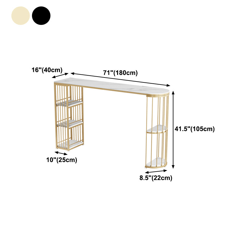 Table à manger glam blanc en pierre intérieure en fer à double table de bistrot à double piédestal avec étagère