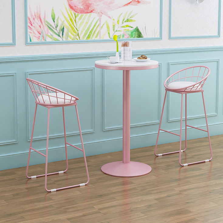 Industrial Metal Pink Bar Table Marble White 23.6"W Top Bistro Table for Cafe