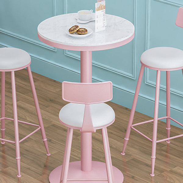 Industrial Metal Pink Bar Table Marble White 23.6"W Top Bistro Table for Cafe