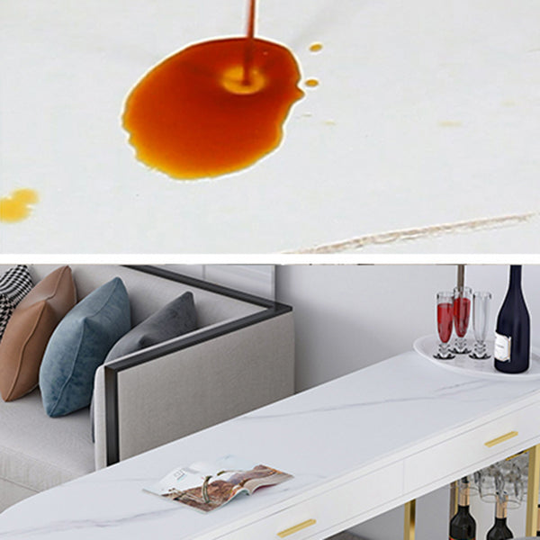 Stone Indoor Glam Bar Dining Table Gold Iron Double Pedestal Bistro Table with Drawer