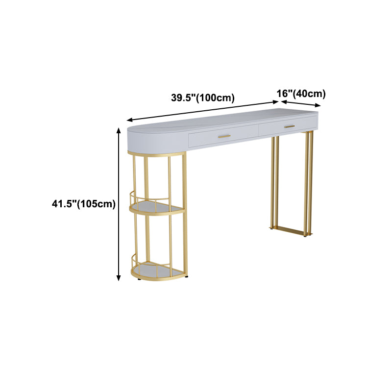 Stone Indoor Glam Bar Dining Table Gold Iron Double Pedestal Bistro Table with Drawer