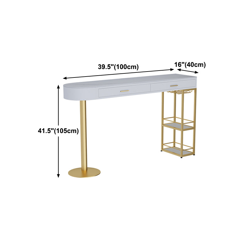 Stone Indoor Glam Bar Dining Table Gold Iron Double Pedestal Bistro Table with Drawer