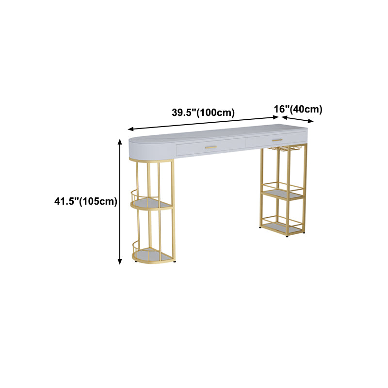 Stone Indoor Glam Bar Dining Table Gold Iron Double Pedestal Bistro Table with Drawer
