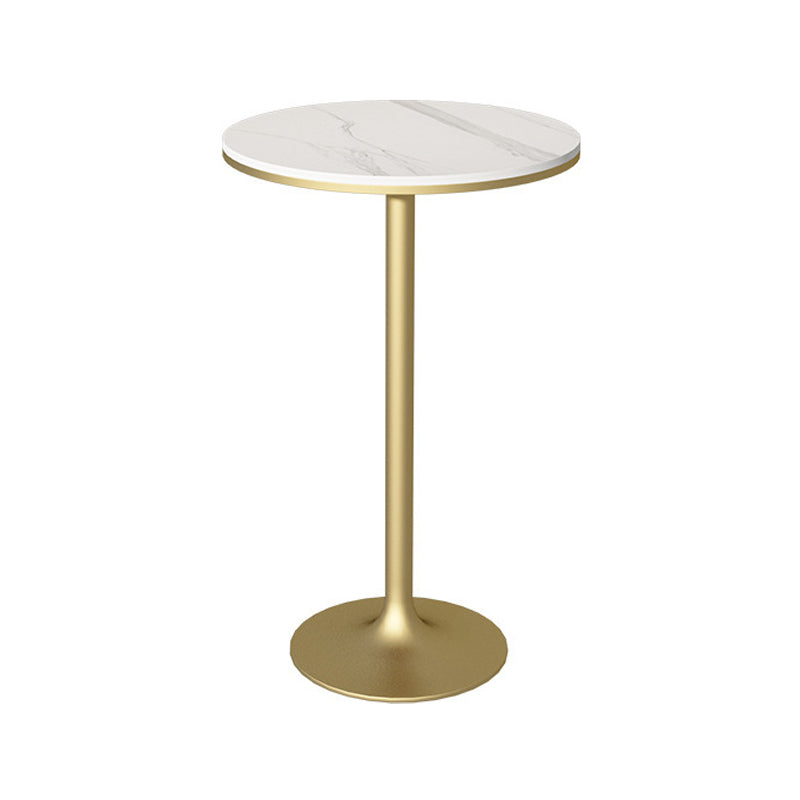 Glam Round Stone Bar Dining Table Iron Indoor Bistro Table with Single Pedestal