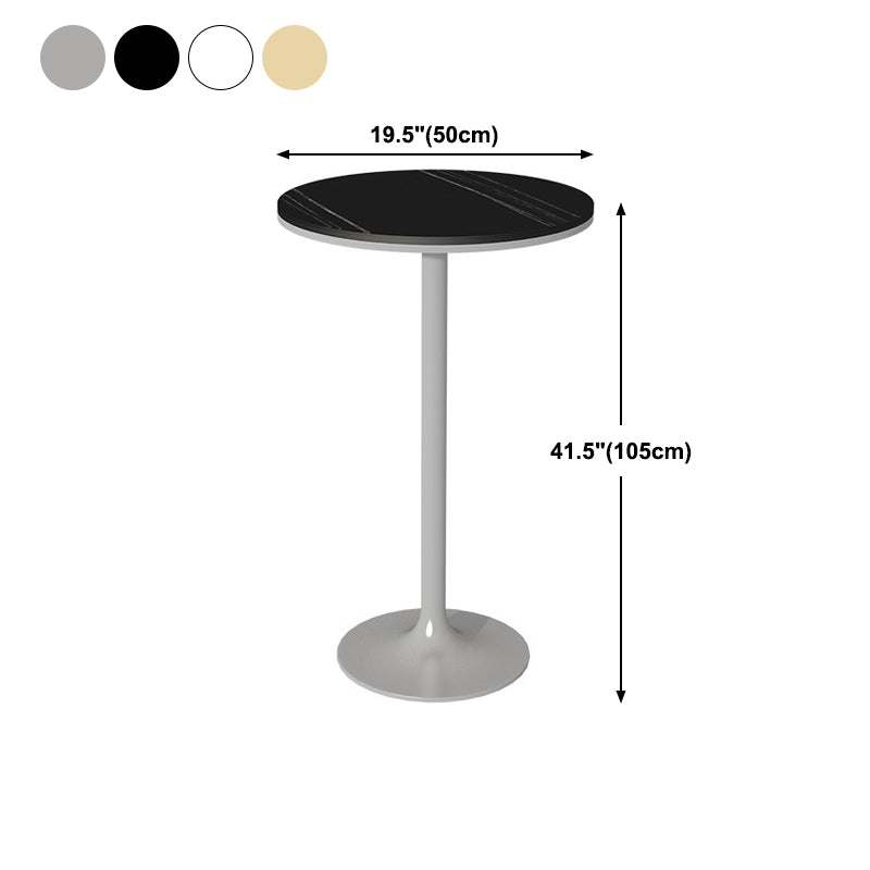Glam Round Stone Bar Dining Table Iron Indoor Bistro Table with Single Pedestal