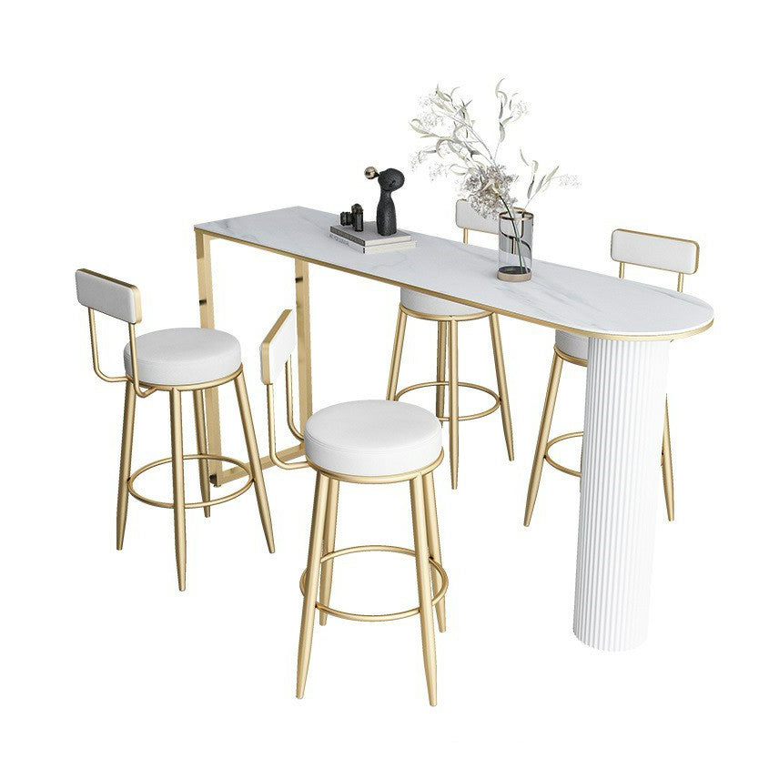 Stone Indoor Glam Bar Dining Table Iron Bistro Table with Double Pedestal