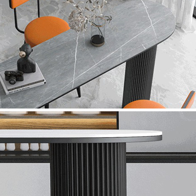 Stone Indoor Glam Bar Dining Table Iron Bistro Table with Double Pedestal