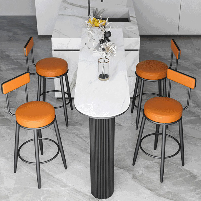 Stone Indoor Glam Bar Dining Table Iron Bistro Table with Double Pedestal
